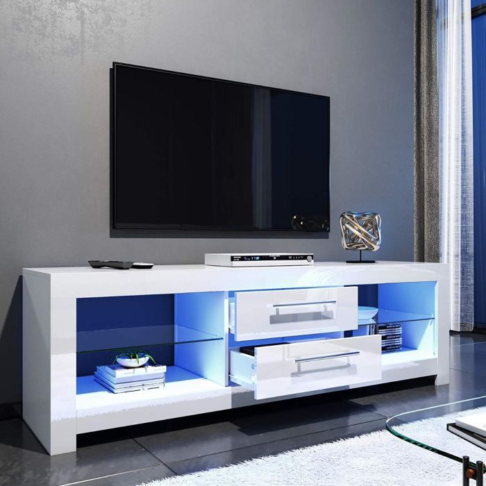 Elegant 1600mm Gloss White Modern Multi Colour Led Tv Unit Stand (up To 62  Inches Tv) In Modern Stands With Shelves (View 7 of 15)