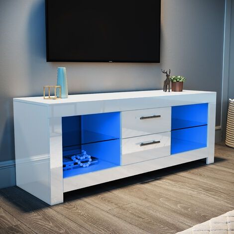 Elegant Tv Stand White Modern Tv Cabinet With Led Light 1300mm Mfc High  Gloss Tv Entertainment Unit Living Room Bedroom Furniture With Storages And  Shelves With Regard To Tv Stands With Lights (Photo 12 of 15)