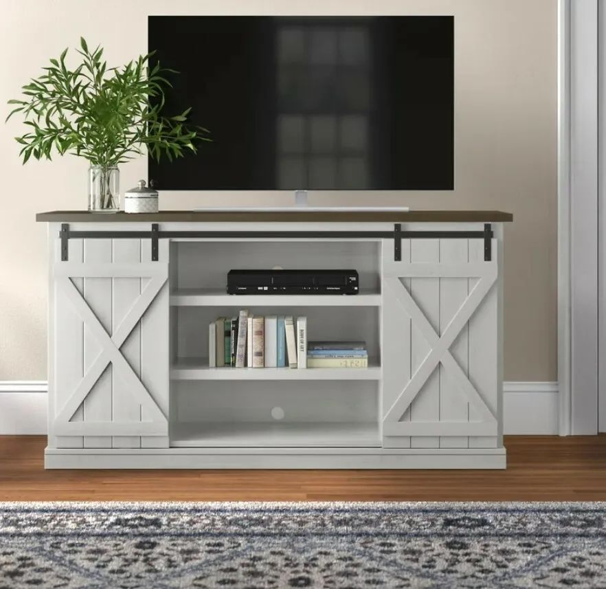 Farmhouse Tv Stand Up To 70 Inch Tvs Barn Door Entertainment Center White  Wood | Ebay Inside Farmhouse Tv Stands For 70 Inch Tv (Photo 1 of 15)
