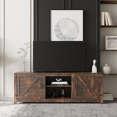 Farmhouse Tv Stand, Wood Entertainment Center Media Console With Storage –  Yahoo Shopping Regarding Farmhouse Media Entertainment Centers (Photo 2 of 15)