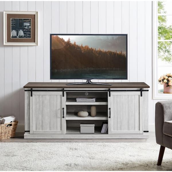Festivo 68 In. White Tv Stand For Tvs Up To 70 In. Fts20721 – The Home Depot Inside White Tv Stands Entertainment Center (Photo 10 of 15)