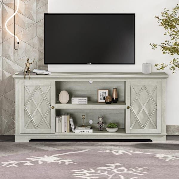 Festivo 70 In. Farmhouse Style Off White Tv Stand Fits Tvs Up To 78 In.  With Open Shelves Fts22511 – The Home Depot For Farmhouse Stands With Shelves (Photo 2 of 15)