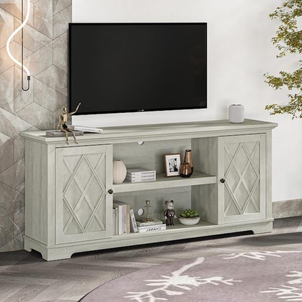 Festivo 70 In. Farmhouse Style Off White Tv Stand Fits Tvs Up To 78 In.  With Open Shelves Fts22511 – The Home Depot In Farmhouse Stands For Tvs (Photo 1 of 15)