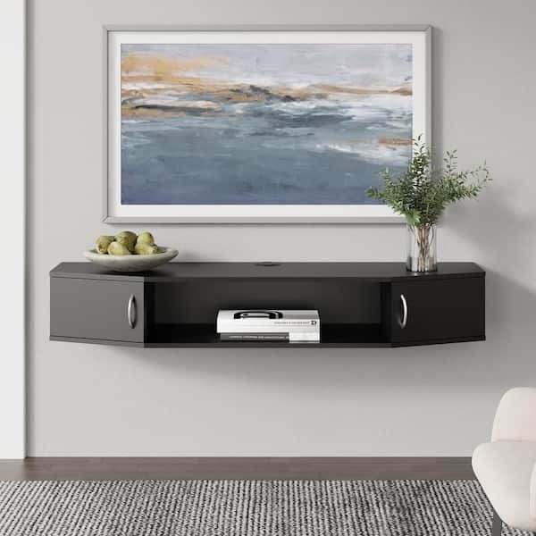 Fitueyes Floating Tv Stand Wall Mounted Tv Shelf Wood Media Console Under Tv  Floating Cabinet Desk Storage Hutch Ds211001wb Hd – The Home Depot Intended For Wall Mounted Floating Tv Stands (Photo 6 of 15)