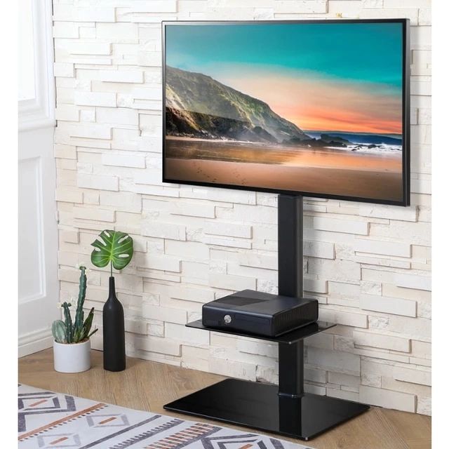 Fitueyes Modern Floor Tv Stand Mount For Tvs Up To 60" 65", Black Swivel  Mount, Glass Universal Tv Base Stand – Aliexpress For Universal Floor Tv Stands (View 3 of 15)