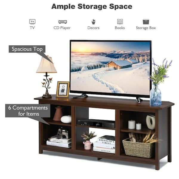 Forclover 58 In. Coffee Tv Stand Fits Tv's Up To 65 In. With A Removable  Shelf Sy 3665w60cf – The Home Depot Intended For Cafe Tv Stands With Storage (Photo 4 of 15)