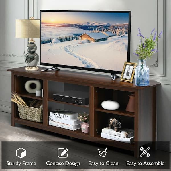Forclover 58 In. Coffee Tv Stand Fits Tv's Up To 65 In. With A Removable  Shelf Sy 3665w60cf – The Home Depot Pertaining To Cafe Tv Stands With Storage (Photo 1 of 15)