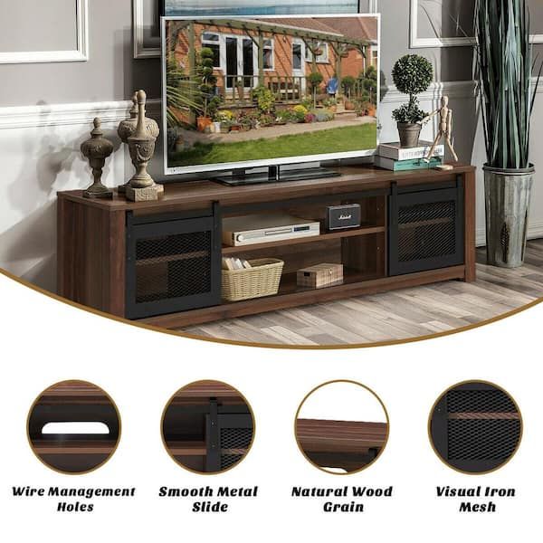 Forclover 59 In. Coffee Tv Stand Fits Tv's Up To 65 In. With Sliding Mesh  Barn Doors And Adjustable Shelves Sy 3644w62cf – The Home Depot For Cafe Tv Stands With Storage (Photo 3 of 15)
