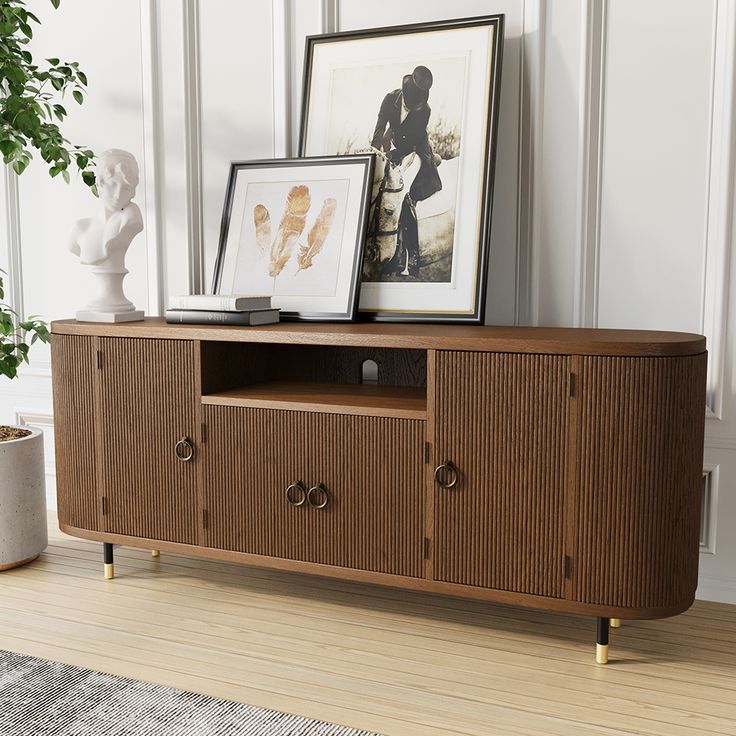 Free Shipping On Mid Century Walnut Tv Stand Wood Media Console With 4  Shelves & 4 Doors For 70'' Tv｜homary In 2023 | Tv Stand Wood, Wood Media  Console, Media Console Throughout Walnut Entertainment Centers (View 11 of 15)