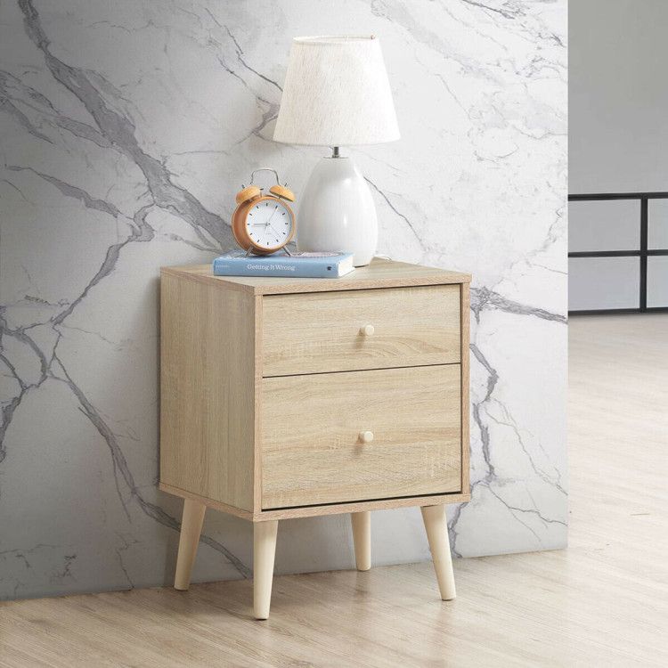 Freestanding Bedside Nightstand With 2 Storage Drawers And Rubber Legs –  Costway For Freestanding Tables With Drawers (View 11 of 15)