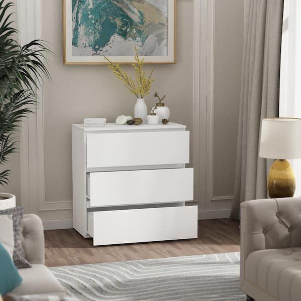 Fufu&gaga 3 Drawer White Wood Chest Of Drawers Bedside Table Storage  Dresser Freestanding Cabinet 30 In. W X 32 In. H X 16 In (View 4 of 15)