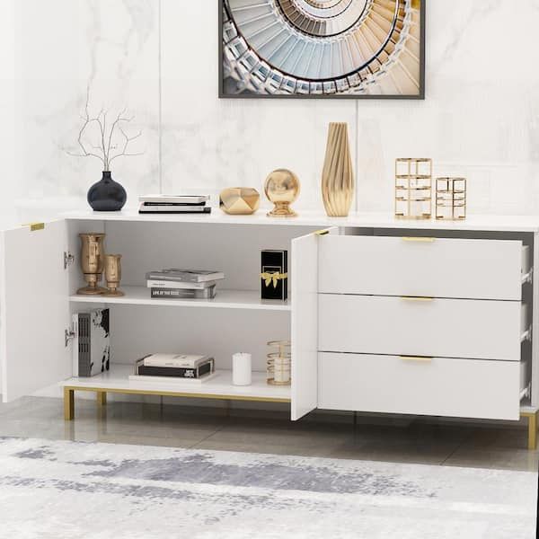 Fufu&gaga 62.9 In. White Wood Tv Stand Entertainment Center With Storage  Cabinet And 3 Drawers Fits Tv's Up To 70 In. Kf200156 02 C – The Home Depot Inside Entertainment Center With Storage Cabinet (Photo 2 of 15)