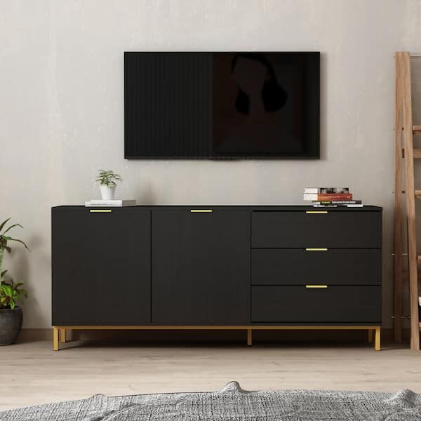 Fufu&gaga 62.9 In. Wood Black Tv Stand Entertainment Center With Storage  Cabinet And 3 Drawers Fits Tv's Up To 70 In. Kf200156 01 – The Home Depot In Entertainment Center With Storage Cabinet (Photo 1 of 15)