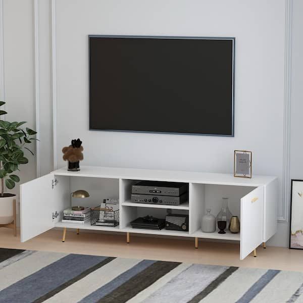 Fufu&gaga 69 In. W White Wood Tv Stand Console Entertainment Center For Tv  Up To 75 In (View 2 of 15)