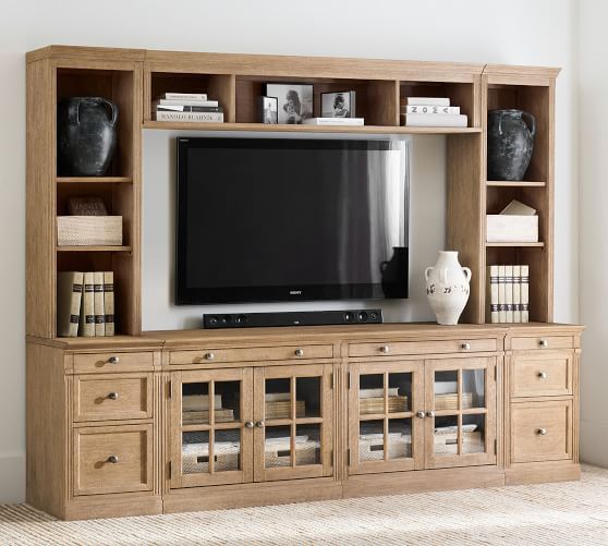 Glass Tv Stands & Entertainment Centers | Pottery Barn Throughout Media Entertainment Center Tv Stands (Photo 1 of 15)