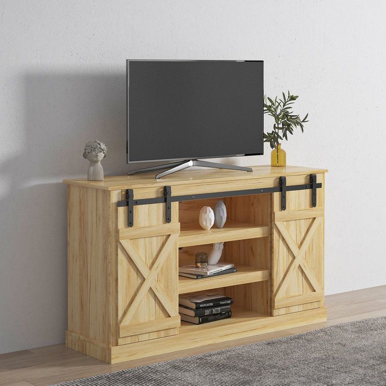 Gracie Oaks Farmhouse Sliding Barn Door Tv Stand Media Console Table  Storage Cabinet Wood For 65" | Wayfair Intended For Barn Door Media Tv Stands (View 14 of 15)