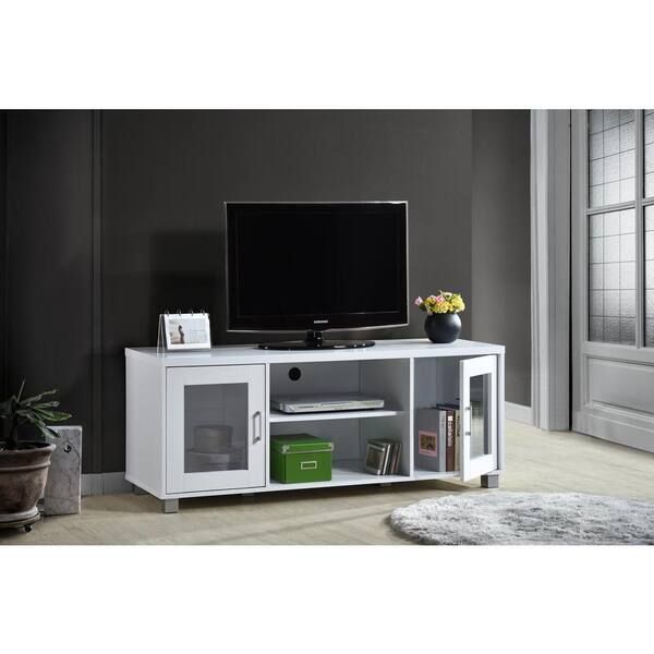 Hodedah 57 In. Wide White Entertainment Center Fits Tv's Up To 60 In.  Hitv107 White – The Home Depot With Regard To Wide Entertainment Centers (Photo 10 of 15)