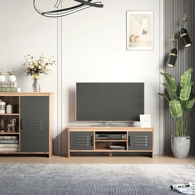 Homcom 42 "tv Cabinet With 2 Closed Compartments With Metal Doors And 2  Open Shelves 109x35x38cm – Tv Stands – Aliexpress With Regard To Tv Stands With 2 Doors And 2 Open Shelves (Photo 15 of 15)