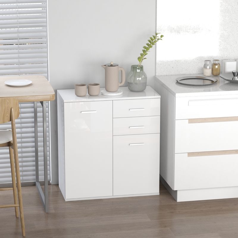 Homcom Free Standing Storage Cabinet Console Sideboard Table Living Room  Entryway Kitchen Organizer With Drawers White | Aosom Canada In Freestanding Tables With Drawers (Photo 14 of 15)
