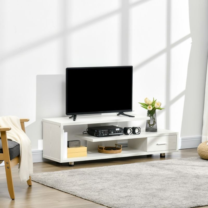 Homcom Modern Tv Stand For Tvs 45" And Up (check Your Tv Pedestal For 45"  And Up), Tv Cabinet With Storage Shelf And Drawer, Entertainment Center For  Living Room Bedroom, White Wood Inside Modern Stands With Shelves (View 10 of 15)
