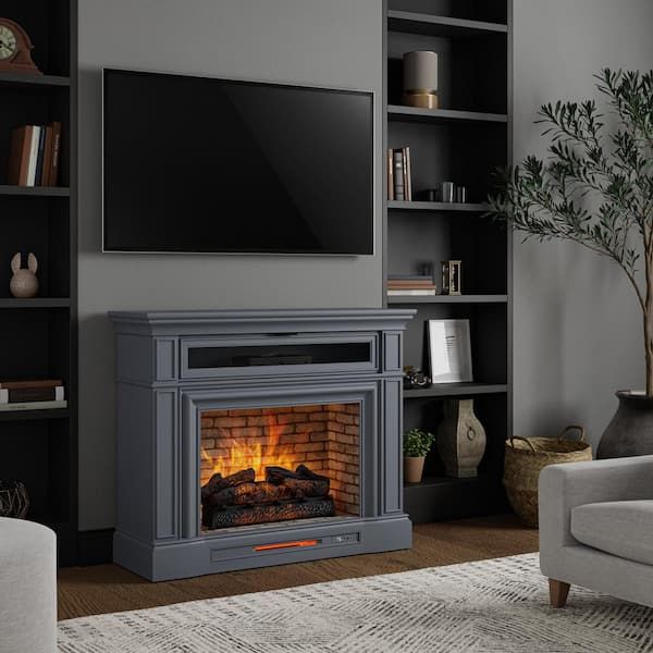 Home Decorators Collection Pinery 47.125 In. Freestanding Electric  Fireplace Tv Stand In Blue Ash 1927fm 28 310 – The Home Depot Inside Electric Fireplace Entertainment Centers (Photo 8 of 15)