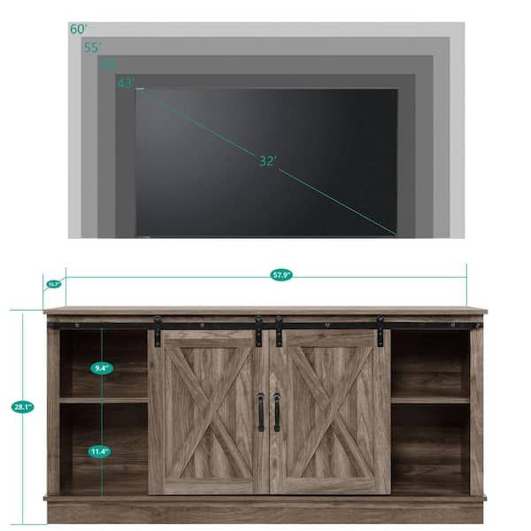Homestock 58 In. Mocha Farmhouse Tv Stand, Rustic Wooden 60 In. Tv Console  Cabinet With Sliding Barn Doors Entertainment Center 77716 – The Home Depot Inside Farmhouse Media Entertainment Centers (Photo 8 of 15)