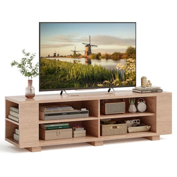 Honey Joy Tv Stand For 65 In. Tvs Modern Entertainment Center With 8 Open  Shelves And 4 Cable Holes Mdf Tv Console Table Topb006660 – The Home Depot Pertaining To Modern Stands With Shelves (Photo 12 of 15)