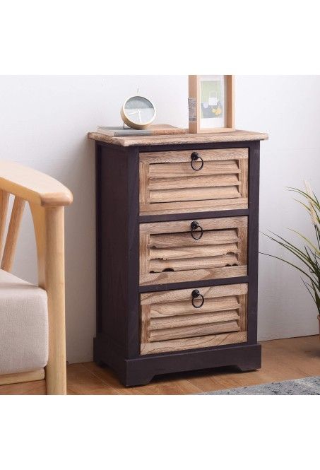 Industrial Nightstand In Natural Wood With 3 Drawers – Mobili Rebecca Intended For Wood Cabinet With Drawers (Photo 15 of 15)
