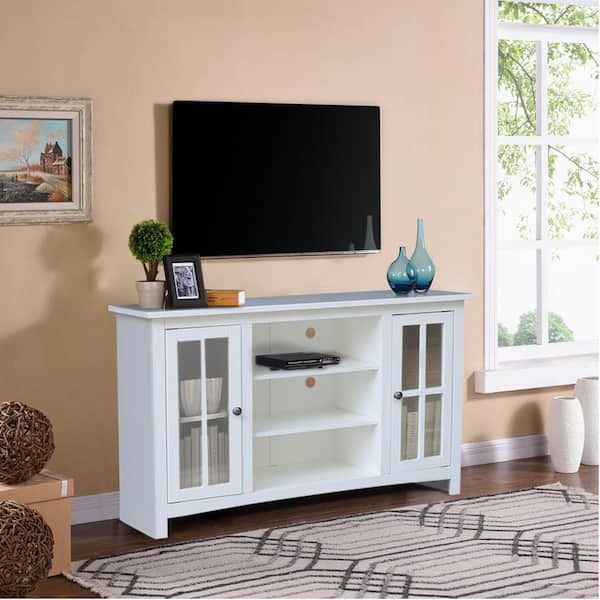 International Concepts White Solid Wood 48 In. Wide Tv Stand Tv08 34 – The  Home Depot Intended For Wide Entertainment Centers (Photo 12 of 15)