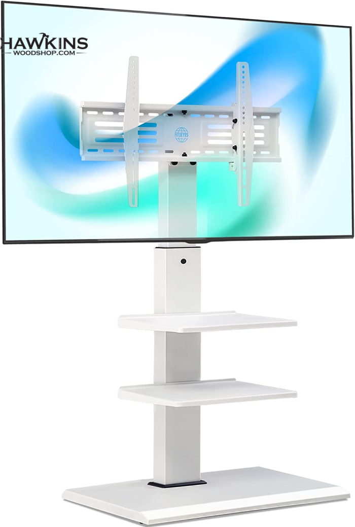 Iron Base Universal Floor Tv Stand Corner Swivel Tilt Mount For 32 75 Inch  Tvs With Height Adjustable Entertainment Shelves Wire Management (white) –  Built To Order, Made In Usa, Custom Furniture – Free Delivery Pertaining To Universal Floor Tv Stands (View 12 of 15)