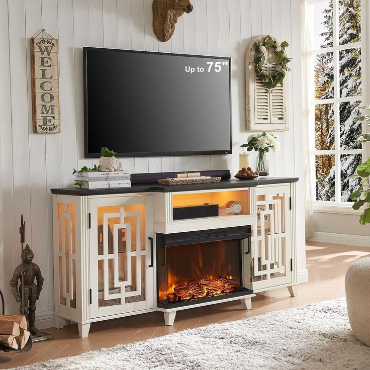 Jxqtlingmu 3 Sided Glass Fireplace Tv Stand For 75 Inch Tv W/led Light,  Farmhouse Highboy Entertainment Center W/26in Electric Fireplace, Large  Media Console W/… In 2023 | Fireplace Tv Stand, Living Room Cabinets, Pertaining To Wood Highboy Fireplace Tv Stands (Photo 7 of 15)