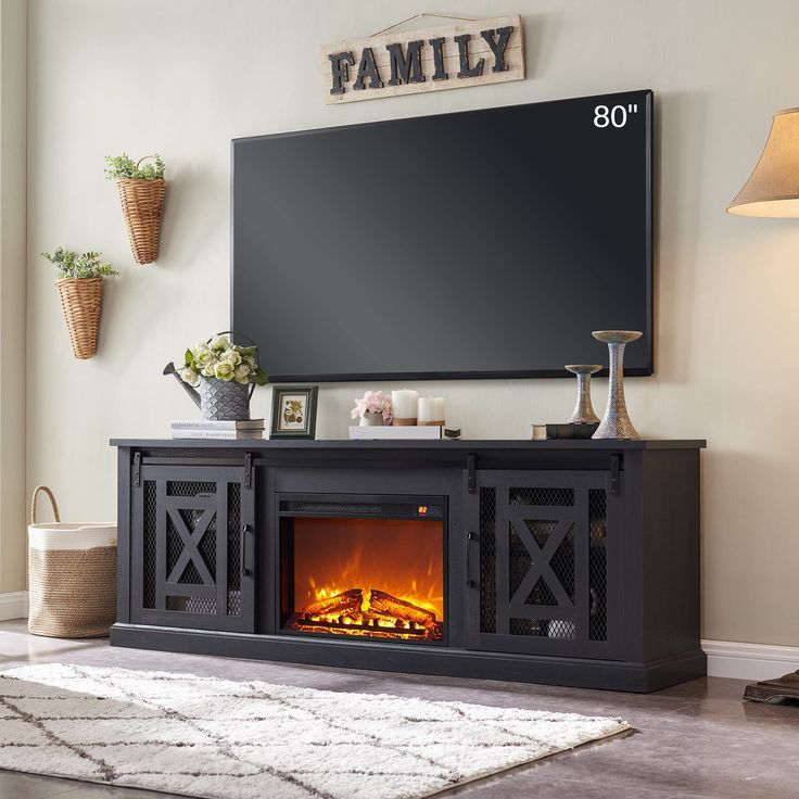 Jxqtlingmu Electric Fireplace Tv Stand For Tvs Up To 80 Inches, Farmhouse Entertainment  Center W/sliding Barn Door & Adjustable Storage Shelves, 70" Large Media…  In 2023 | Electric Fireplace Tv Stand, Entertainment In Modern Fireplace Tv Stands (Photo 14 of 15)