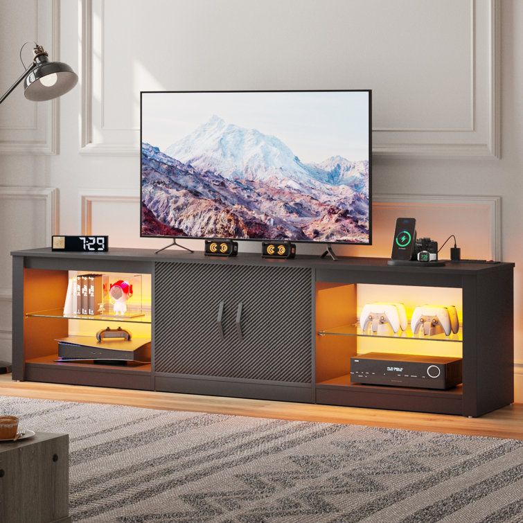 Latitude Run® Large Led Tv Stand For Tvs Up To 75'',media Console With  Adjustable Shelves And Power Outlet & Reviews | Wayfair In Led Tv Stands With Outlet (View 15 of 15)
