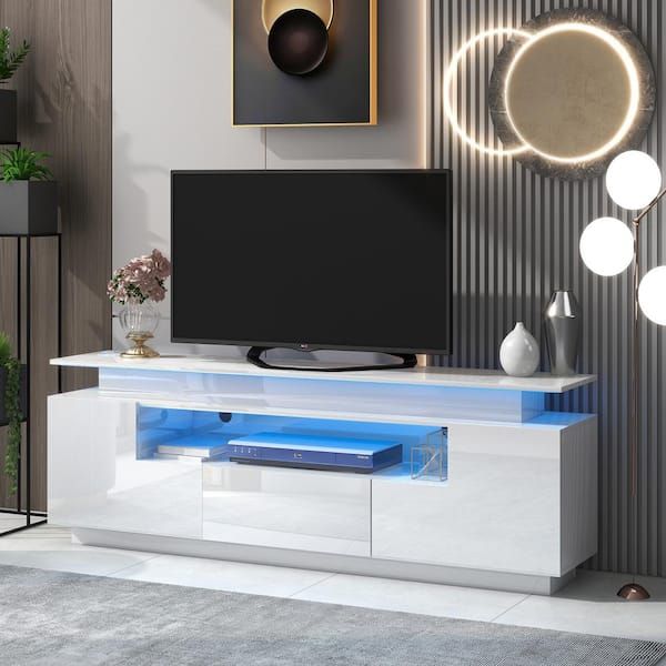 Magic Home 67 In. White Functional Entertainment Center Tv Stand Cabinet  With Color Changing Led Lights Fit For Tv Up To 75 In. Cs W33115873 – The  Home Depot Pertaining To White Tv Stands Entertainment Center (Photo 1 of 15)