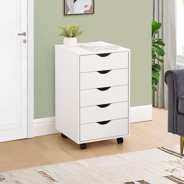 Maykoosh White 5 Drawer Chest, Wood Storage Dresser Cabinet With Wheels,  Craft Storage Organization, 180 Lbs. Total Capacity 11697mk – The Home Depot Regarding Wood Cabinet With Drawers (Photo 14 of 15)