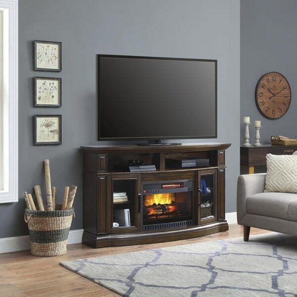 Middleton 60in Dark Brown Electric Fireplace Entertainment Center | Whalen  Furniture Within Electric Fireplace Entertainment Centers (Photo 5 of 15)