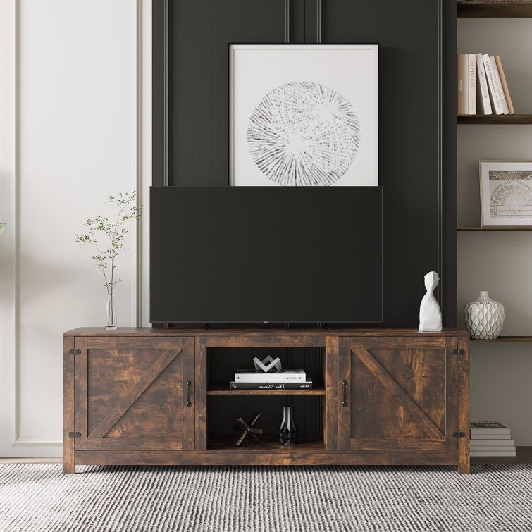 Millwood Pines Ahlayah Wood Entertainment Center Media Console With 2  Cabinet Storage Tv Stand | Wayfair In Walnut Entertainment Centers (View 12 of 15)