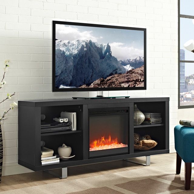 Modern Electric Fireplace Tv Stand Media Console Entertainment Center –  Black – Modern – Living Room  Walker Edison Furniture Company | Houzz Nz Pertaining To Electric Fireplace Entertainment Centers (View 11 of 15)