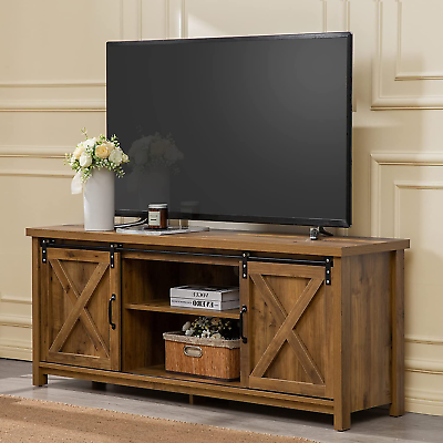 Modern Farmhouse Tv Stand With Sliding Barn Doors, Media Entertainment  Center Co | Ebay Throughout Barn Door Media Tv Stands (View 9 of 15)