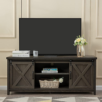 Modern Farmhouse Tv Stand With Sliding Barn Doors, Media Entertainment  Center Co | Ebay With Regard To Barn Door Media Tv Stands (View 5 of 15)