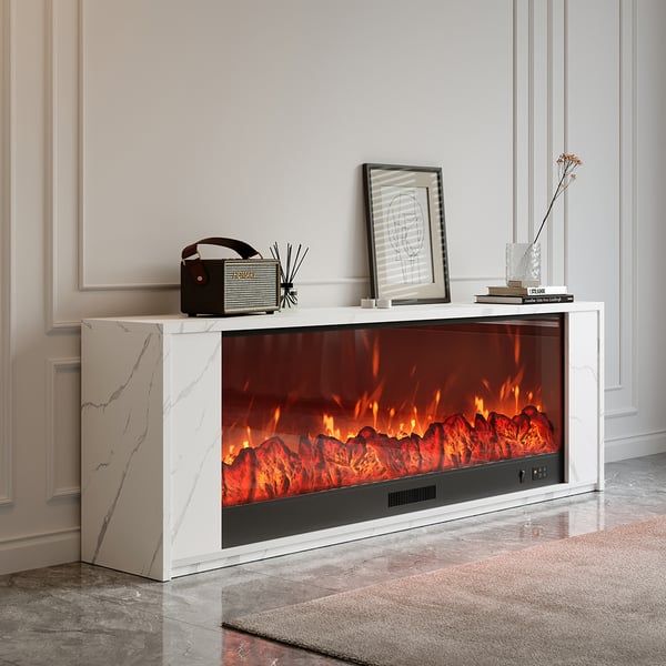 Modern Glass Electric Fireplace Tv Stand With Remote Control Temperature  Adjustable | Homary With Modern Fireplace Tv Stands (Photo 1 of 15)