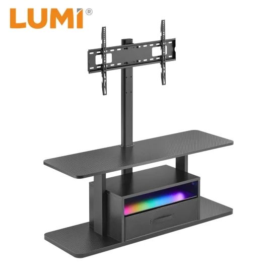 Modern Living Room Furniture Entertainment Center Large Display Swivel Black  Tv Mount Floor Stand With Shelf And Led Rgb Light – China Tv Stand, Tv  Floor Stand | Made In China Pertaining To Black Rgb Entertainment Centers (View 12 of 15)
