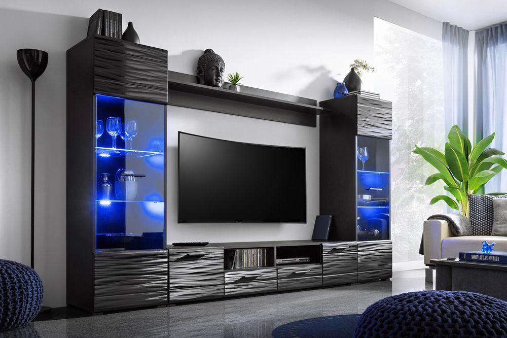 Modern Tv Entertainment Unit Furniture Set New With Rgb Led Modica | Ebay Intended For Black Rgb Entertainment Centers (View 15 of 15)