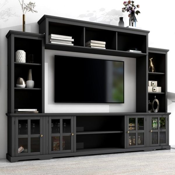 Modern Tv Stand Entertainment Wall Unit With Bridge For Tvs Up To 70" – Bed  Bath & Beyond – 37499109 Regarding Entertainment Units With Bridge (Photo 1 of 15)