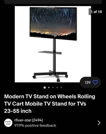 Modern Tv Stand On Wheels Rolling Tv Cart Mobile Tv Stand For Tvs 23 55  Inch – Electronics  Owner – Sale – Pertaining To Modern Rolling Tv Stands (Photo 7 of 15)