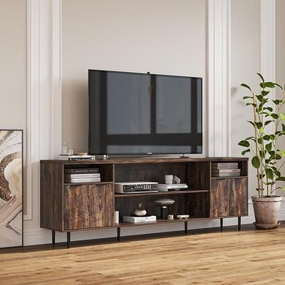 Modern Wood Tv Stand With 2 Double Doors Cabinets And 4 Open Shelves Tv  Console Media Entertainment Center For Home Decor – Yahoo Shopping Within Tv Stands With 2 Doors And 2 Open Shelves (View 10 of 15)