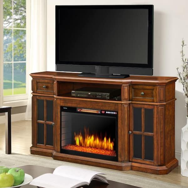 Muskoka Sinclair 60 In. Bluetooth Media Electric Fireplace Tv Stand In Aged  Cherry 259 18 48 Kit – The Home Depot Pertaining To Electric Fireplace Entertainment Centers (Photo 2 of 15)