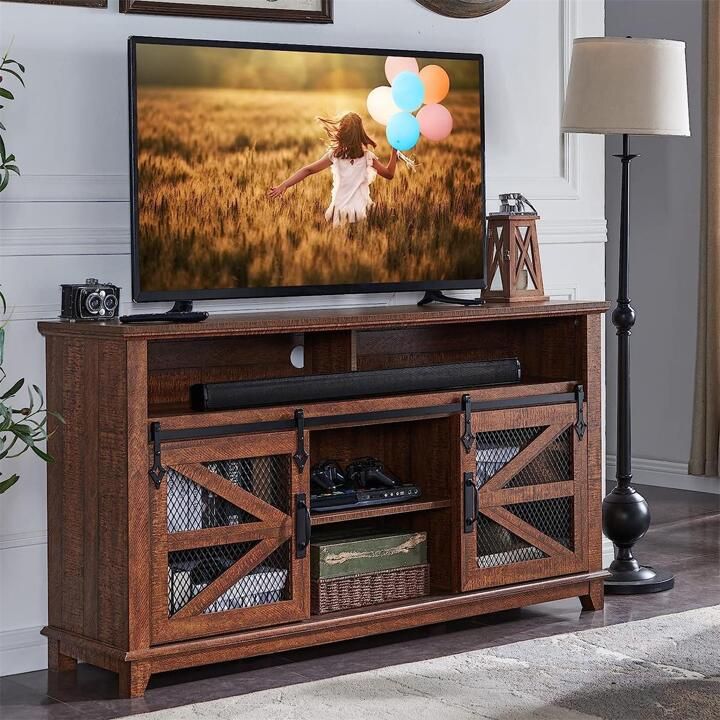 Okd Farmhouse Tv Stand For 65+ Inch Tv, Industrial & Farmhouse Media  Entertainment Center W/sliding Barn Door, Rustic Tv Console Cabinet  W/adjustable Shelves For Living Room, Antique White | Shein Usa Inside Farmhouse Media Entertainment Centers (View 10 of 15)