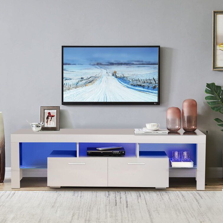 Orren Ellis Led Tv Stand Entertainment Center For 65 Inch Tvs White Tv Stand  With Led Lights High Gloss Media Console Table Cabinet Desk With Storage  Cabinet | Wayfair With Regard To Entertainment Center With Storage Cabinet (View 9 of 15)