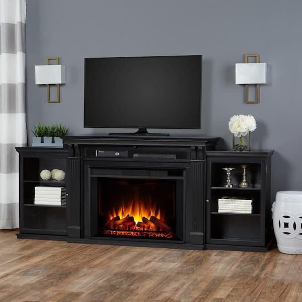 Real Flame Tracey Grand 84 In. Electric Fireplace Tv Stand Entertainment  Center In Black 8720e Blk – The Home Depot Inside Electric Fireplace Tv Stands (Photo 14 of 15)
